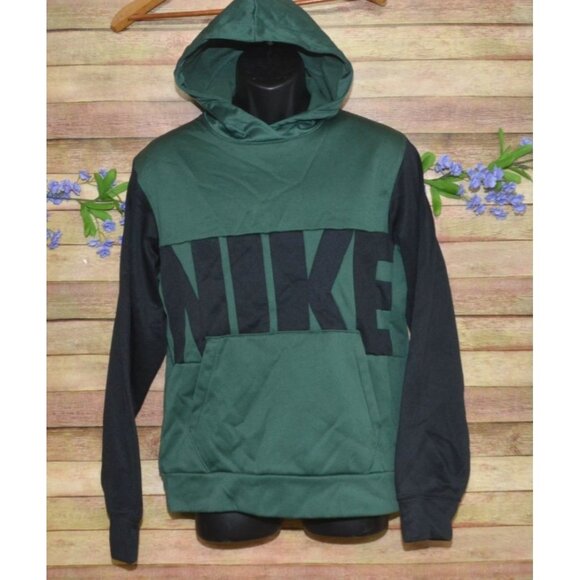 NIKE Therma Fit Mens Green Long Sleeve Hooded Sweatshirt Size S Logo Athletic - Picture 1 of 8